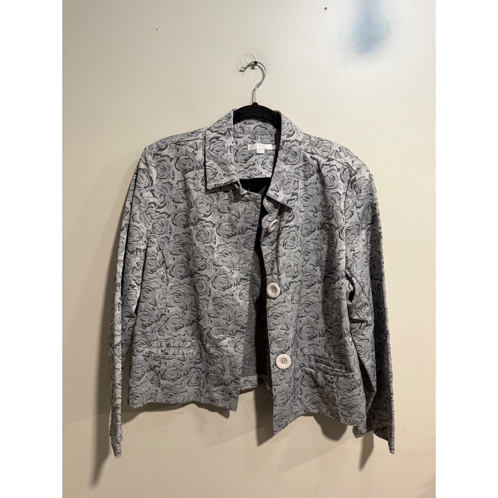 Erin by Erin London Grey Floral Rose Jacquard Button Up Jacket Womens XL